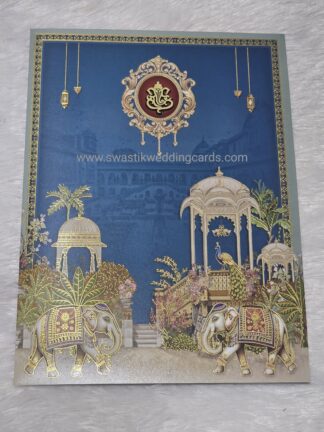 Wedding Invitation cards with Pichwai theme ,peacock elephant and floral print with window pattern cover.