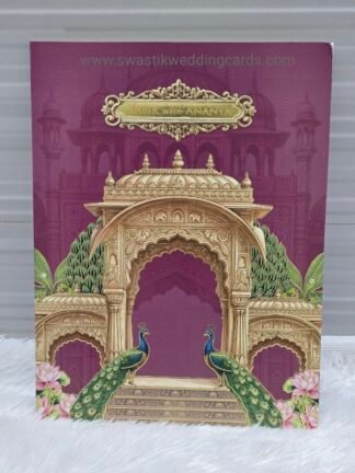 Folder style wedding invitation card made of premium quality paper with elegant design and box style cover.
