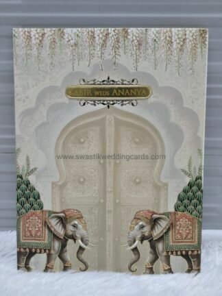 Folder style wedding invitation card made of premium quality paper with elegant design and box style cover.