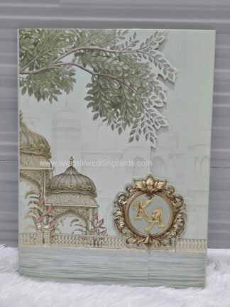 Folder style wedding invitation card made of premium quality paper with elegant design and box style cover.