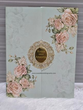 Folder style wedding invitation card made of premium quality paper with elegant design and box style cover.