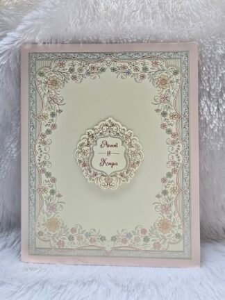 Folder style floral wedding invitation card made of premium quality paper with 2 inserts and box cover.