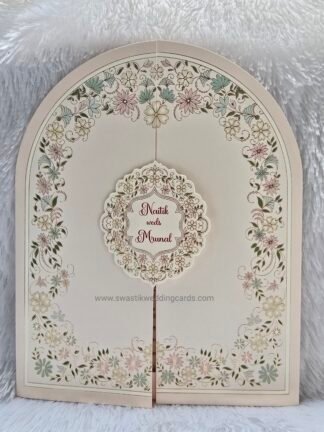 Folder style floral wedding invitation card made of premium quality paper with 2 inserts and box cover.