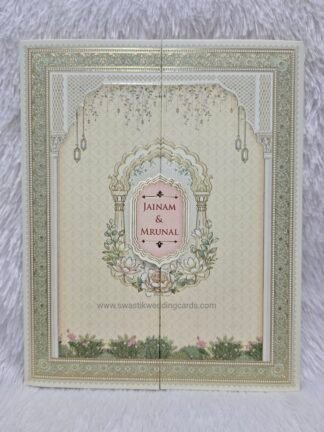 Folder style floral wedding invitation card made of premium quality paper with 2 inserts and box cover.