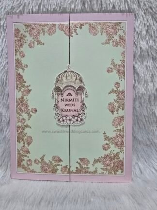 Folder style wedding invitation card made of premium quality paper with elegant design and box style cover.