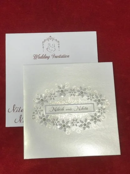 White pearl floral card