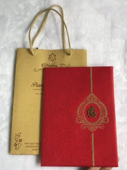 Wedding card made of red cloth satin paper and bag type cover
