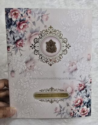 Floral design in folder style wedding invitation card with  Box cover and Name Plate.