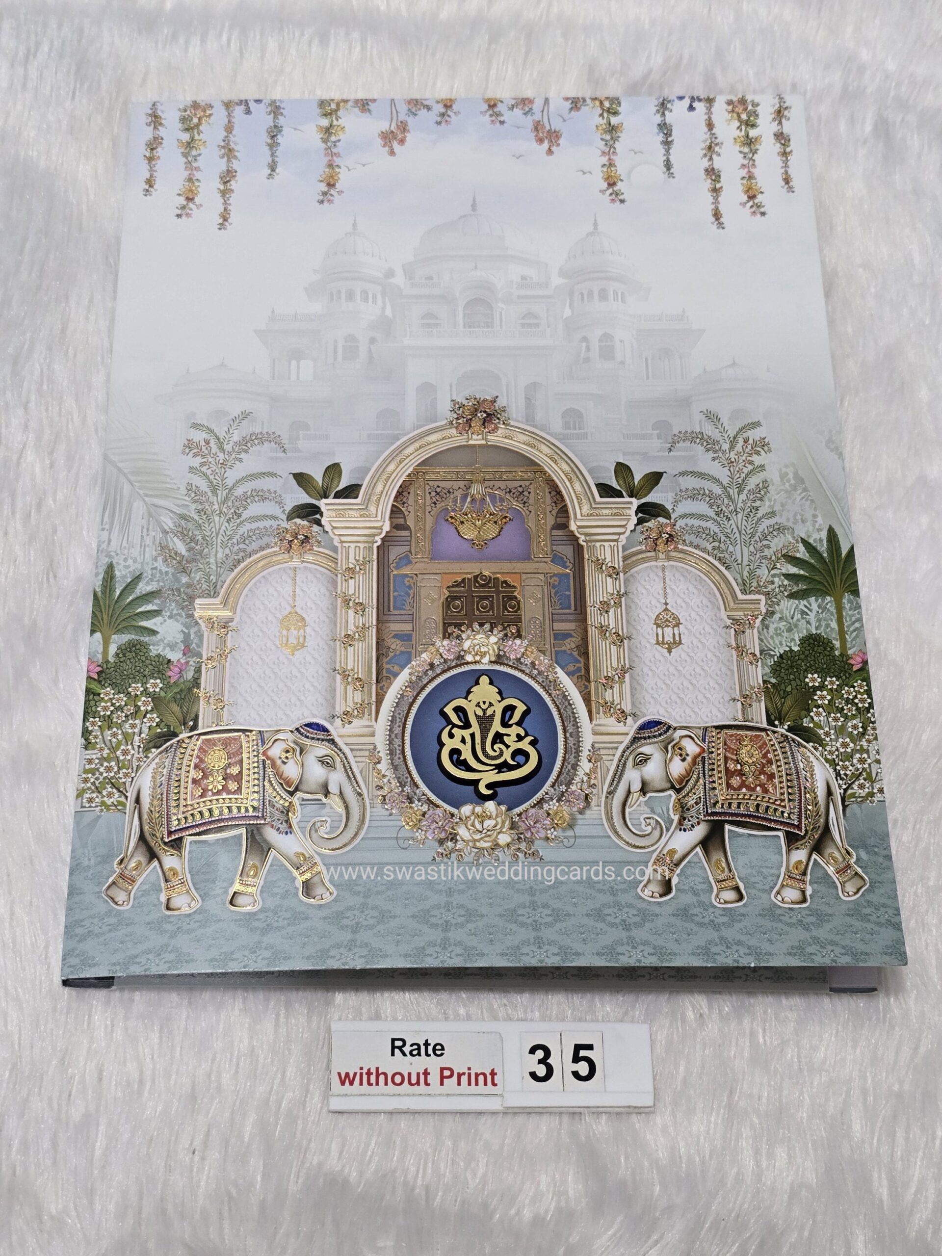 Floral design theme wedding invitation card with traditional elephant ...