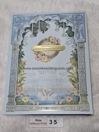 Floral design pichwai theme wedding invitation card with acrylic name plate and box style cover.