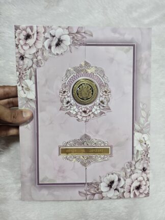 Floral design and door style opening wedding invitation card with box cover and acrylic name plate.