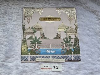 Hardbound wedding invitation card with Pichwai print and Box cover and 2 inserts.