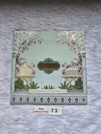 Hardbound wedding invitation card with Pichwai print and Box cover and 2 inserts.