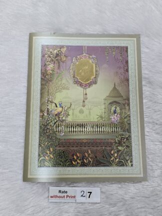 Perfumed (Scented) paper in folder style wedding Invitation cards with  peacock design print and acrylic name plate.