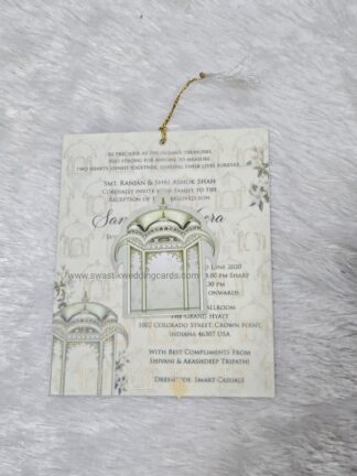 Mini size (Small Size)Floral pichwai design on tracing paper,butter paper, vellum paper invitation card with 2 inserts and cover.