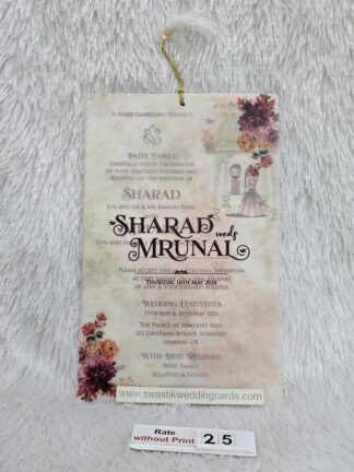 Traditional design with generic image of bride and groom printed on tracing paper,butter paper, vellum paper invitation card with 2 inserts and box cover.