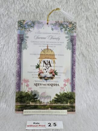 Floral pichwai design on tracing paper,butter paper, vellum paper invitation card with 2 inserts and box cover.