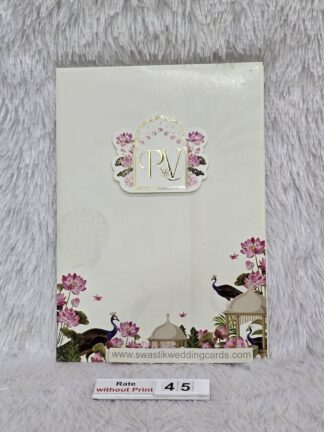 Hardbound wedding invitation card with Gold embossed name sticker and 2 inserts.