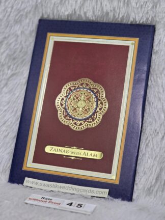 Hardbound wedding invitation card with Gold embossed name sticker and 2 inserts.