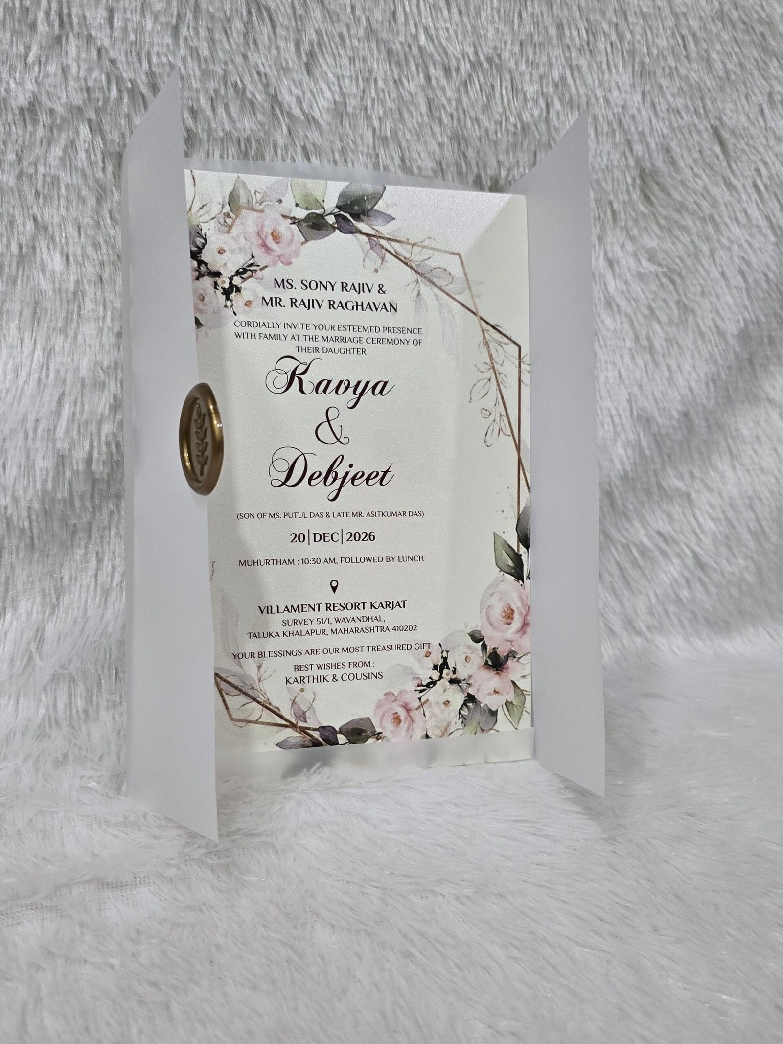 Digital Insert Card Butter(Transparent) paper wedding invitation card with plastic seal and ...