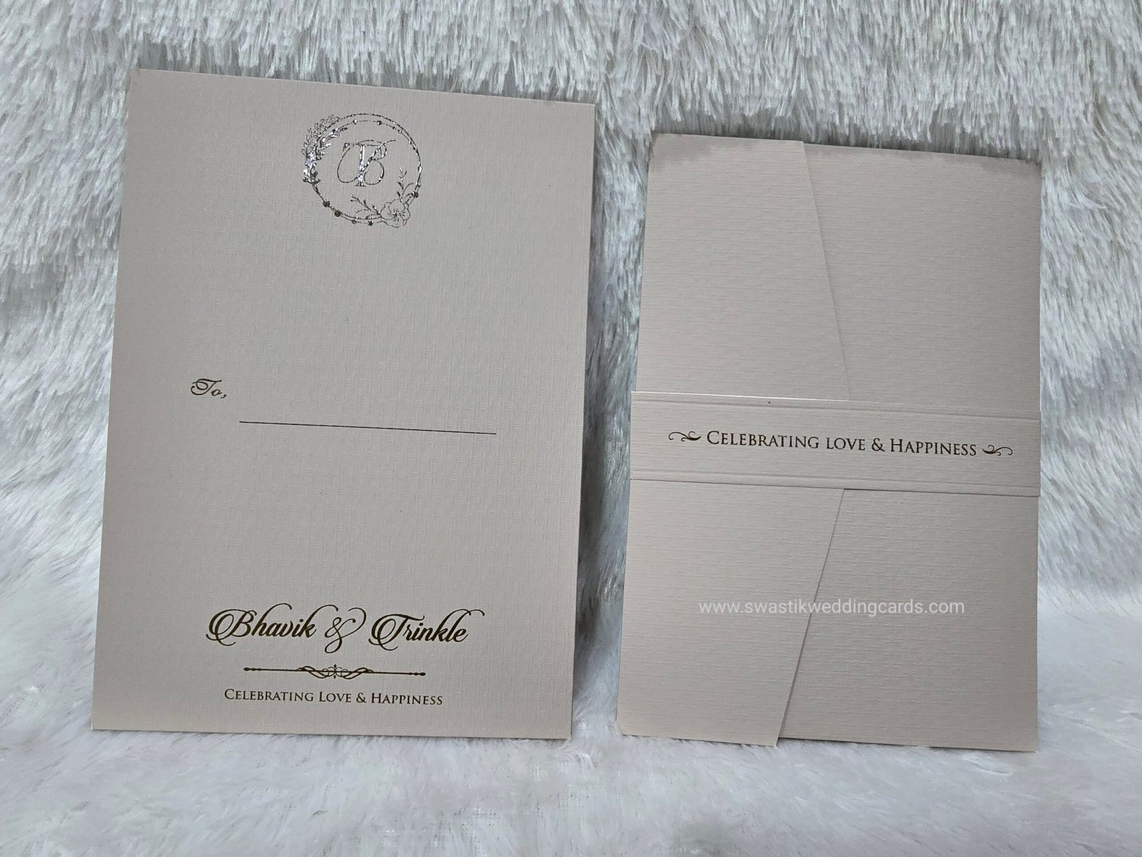 Premium quality matt finished card with 3 fold style and a paper strap ...