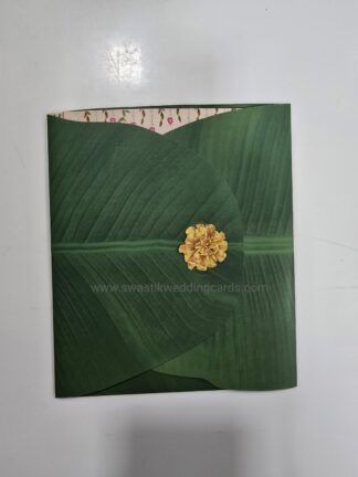 Traditional banana leaf matt finish creative wedding invitation card without cover.