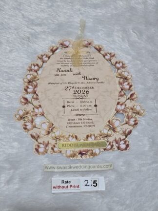 Unique shape machine cut floral wedding Invitation cards with 2 inserts and cover.