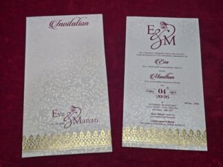 Premium quality self textured off white paper Single Invitation Card with cover.