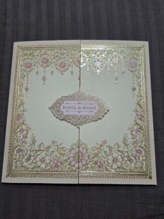 Folder style floral wedding invitation card made of premium quality paper with 2 inserts and box cover.