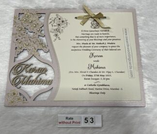 Mdf floral frame wedding invitation card with laser cutting names of bride and groom with 2 inserts