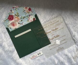Acrylic (Clear) wedding invitation card with premium quality cover and plastic seal.