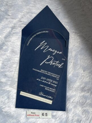 Acrylic (Clear) wedding invitation card with premium quality cover.