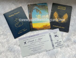 Passport style Invitation card with pages, Boarding pass and Cover.