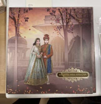 Traditional Folder box style wedding  invitation card with traditional Print of bride and groom with box cover.