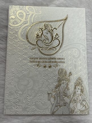 Folder style wedding invitation card with Ganesh and radhakrishna along with cover.