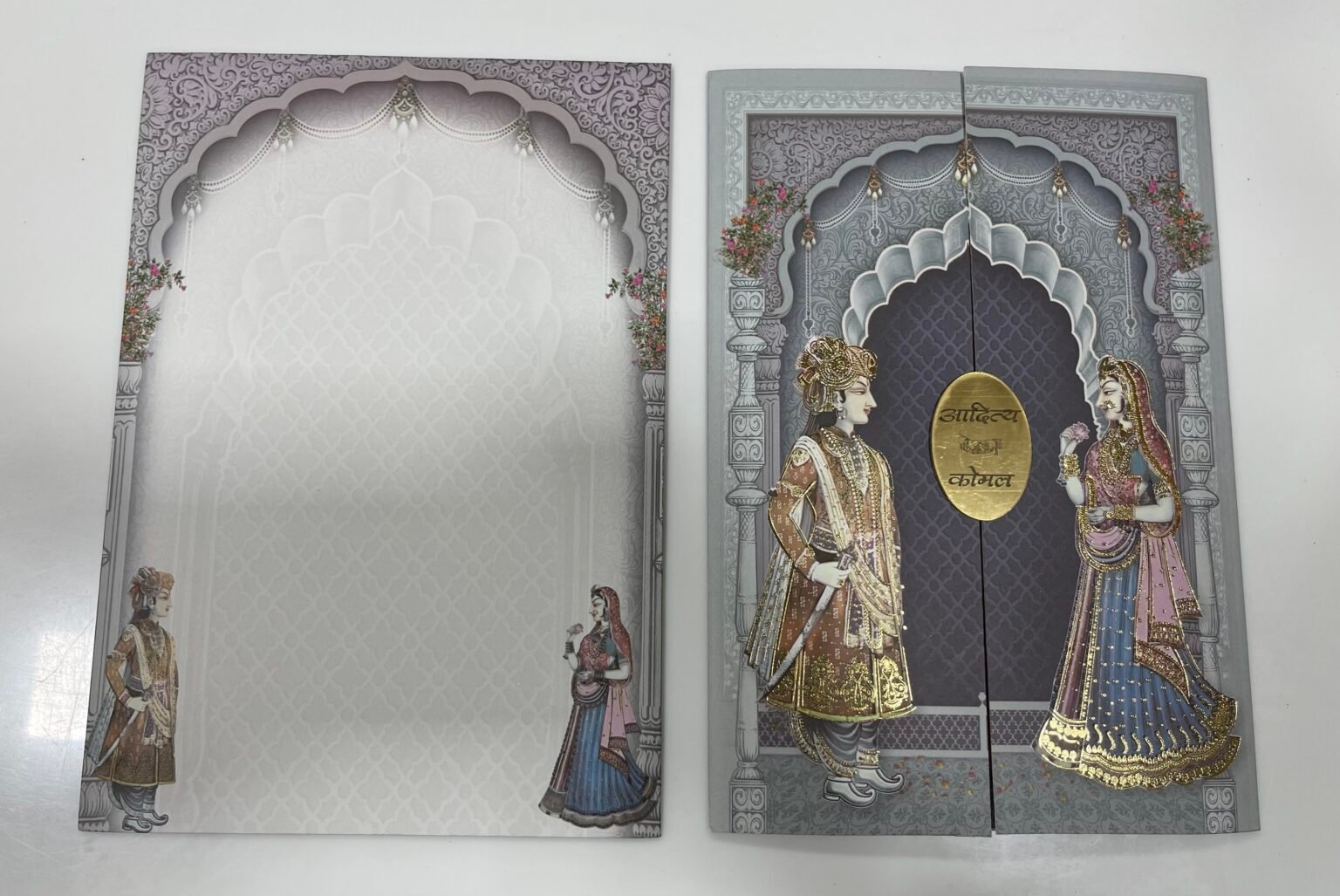 Floral Folder door style opening wedding invitation card with dulha n ...