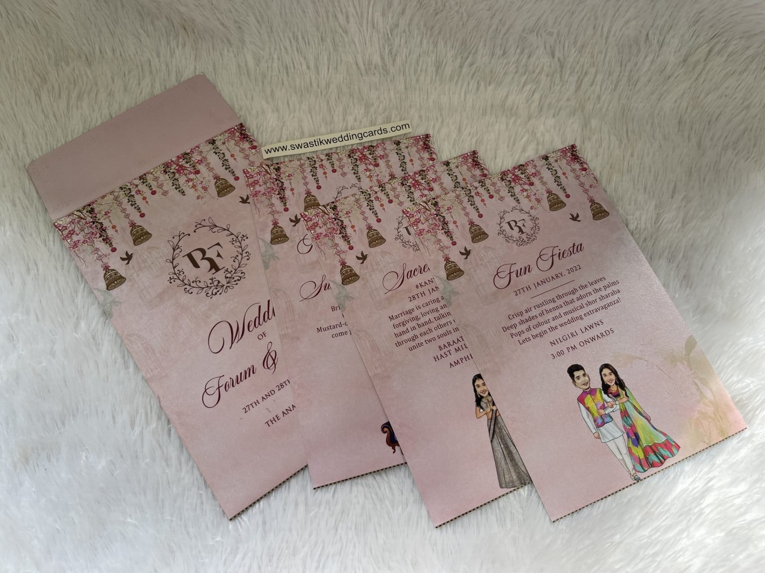 Mettalic paper Single invitation card with 3 inserts – Swastik Cards