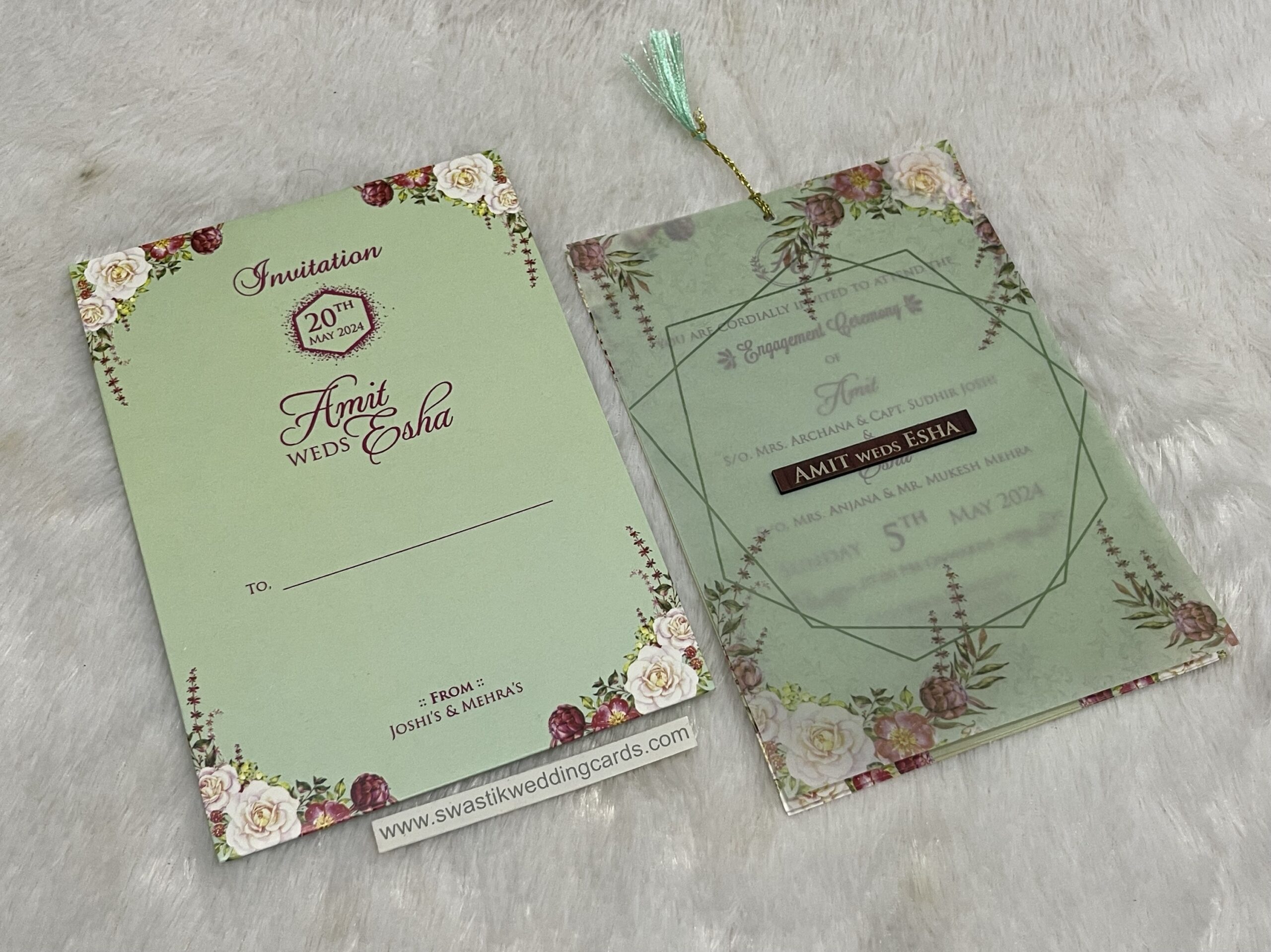 Floral tracing wedding invitation card with 2 inserts - Swastik Cards