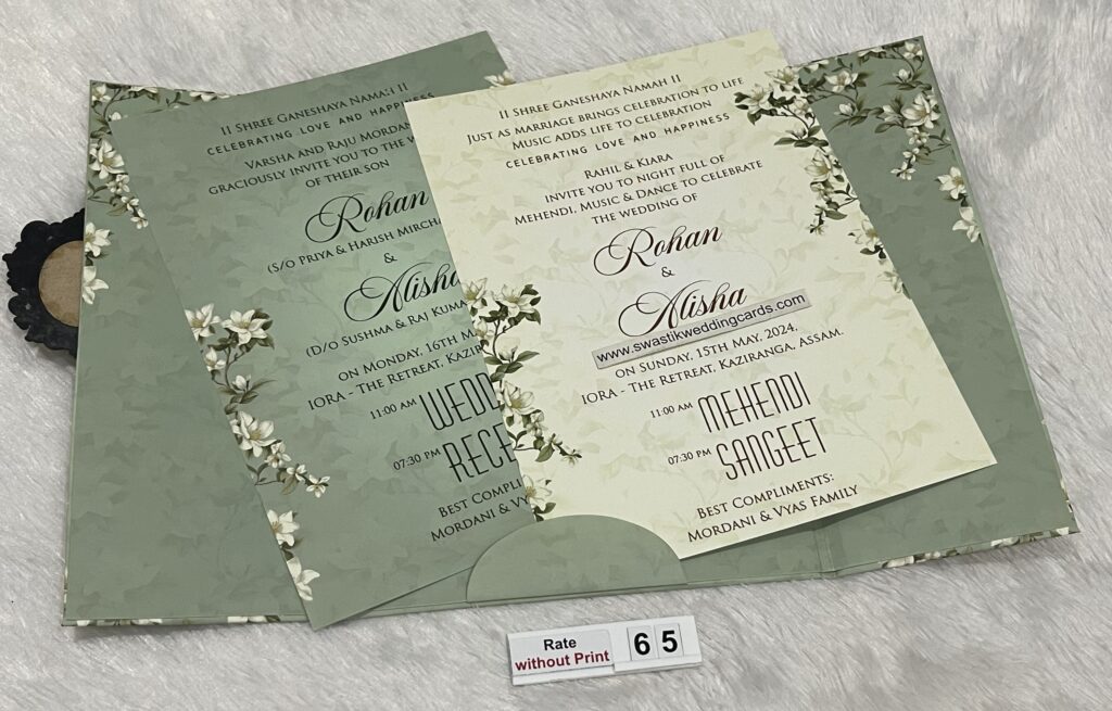 Hardbound embossed floral theme wedding invitation card with door style ...