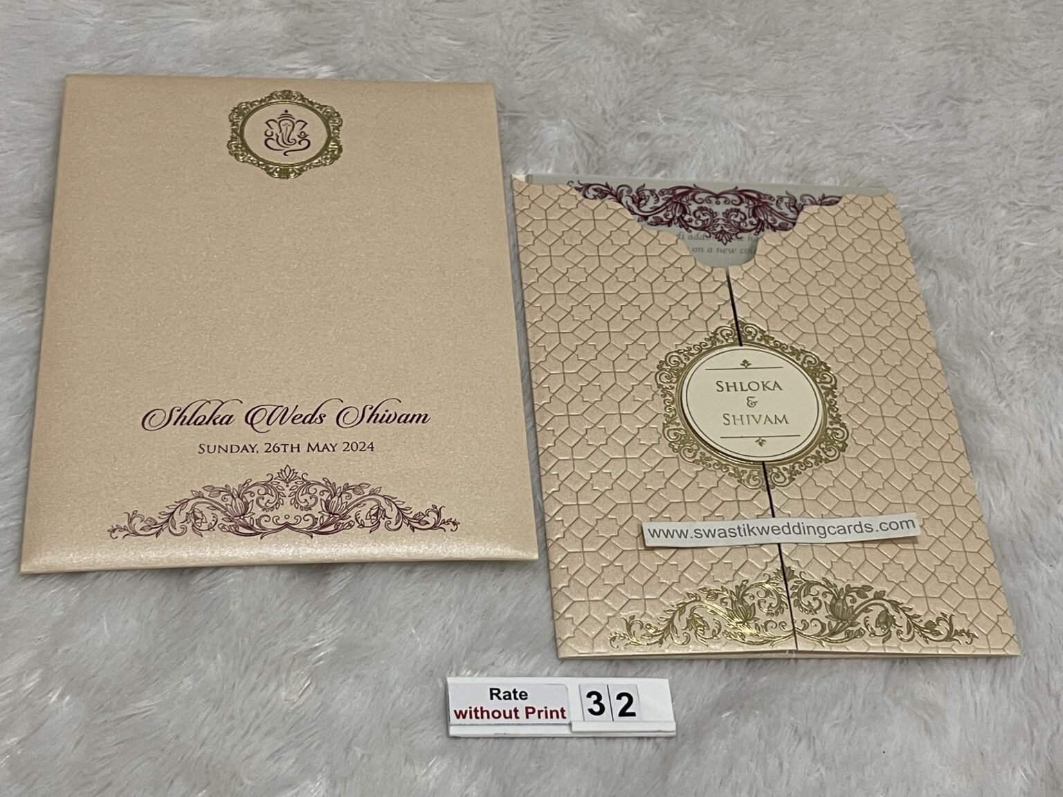 Folder style fancy wedding invitation card with embossed design and ...