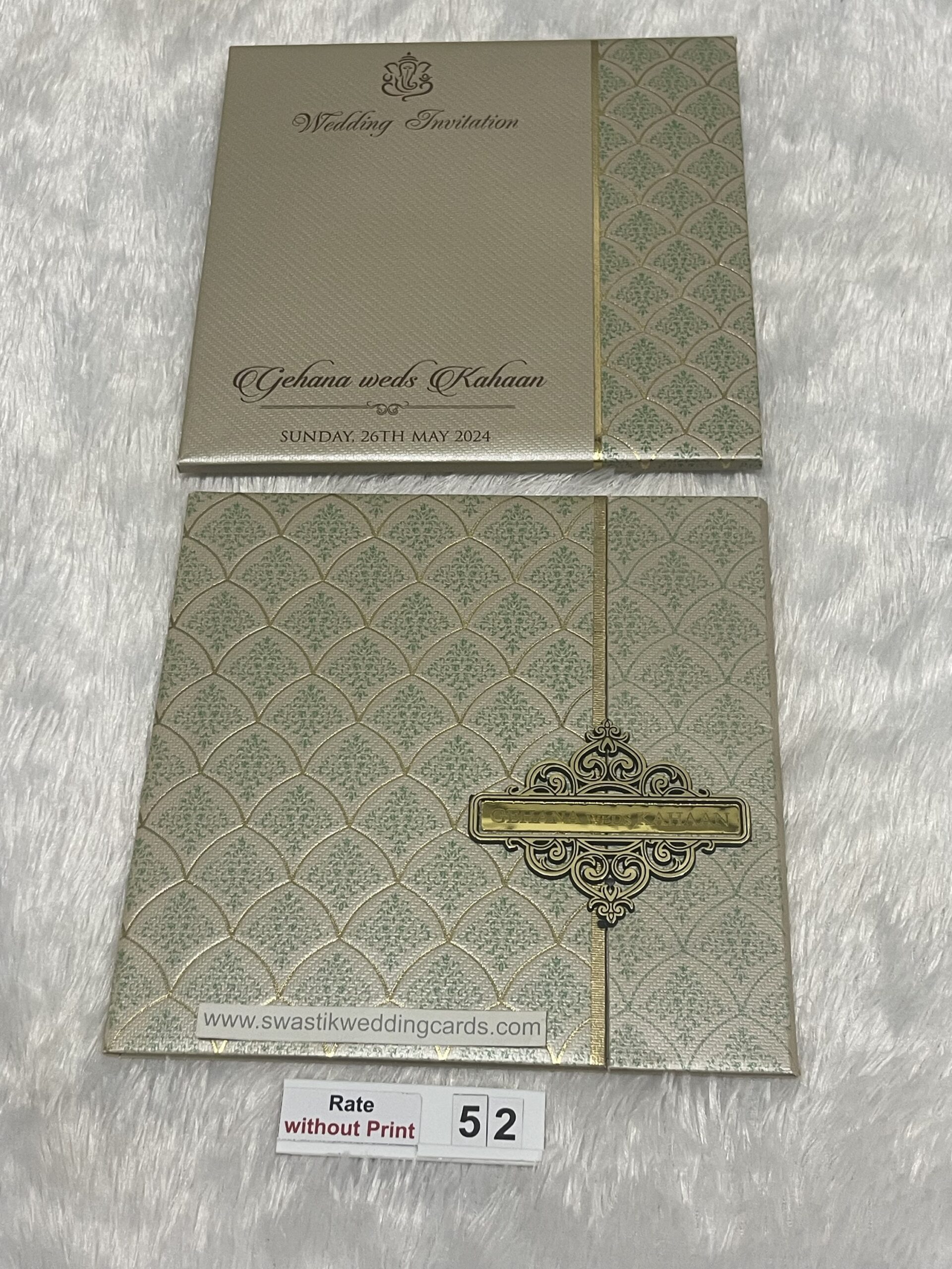 Hardbound door style opening metallic finish paper wedding invitation ...